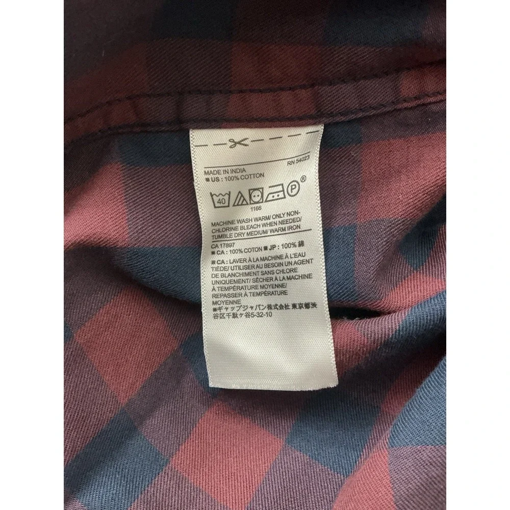 Banana Republic Shirt Mens Large Red Blue Plaid Button Up Long Sleeve Untucked